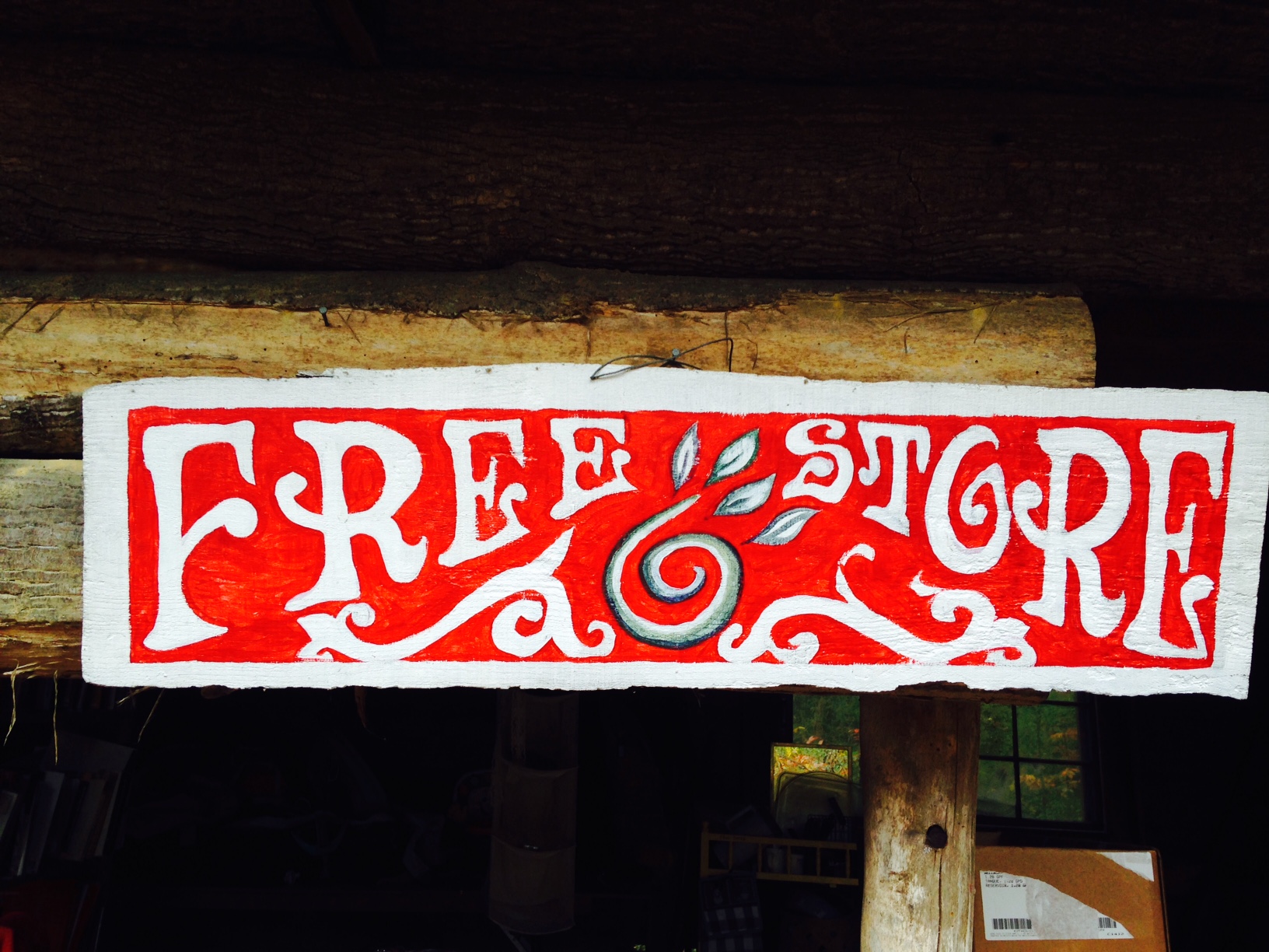 The sign at the Free Store, Earthaven's thrift store, where everything is free